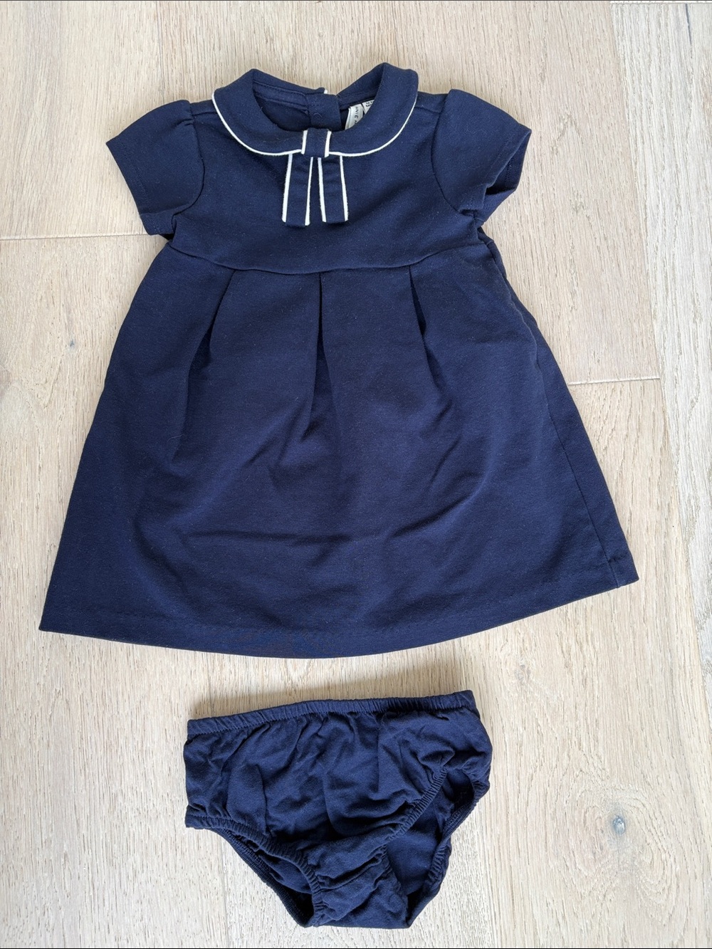 Janie and Jack Navy Dress with White Piping and Matching Bloomers